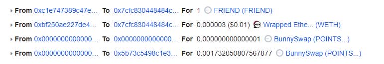 An image of blockchain data showing the liquidity of FRIEND.