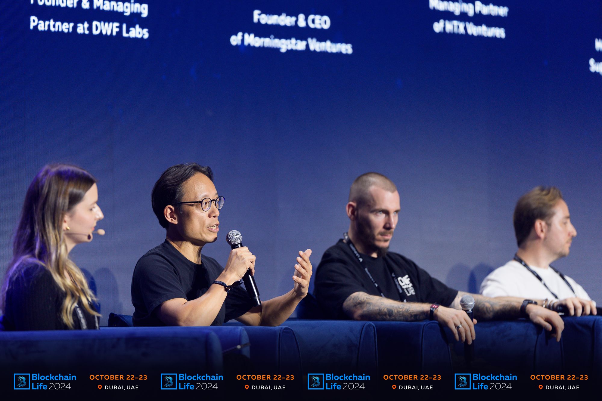 Charis Campbell, Yat Siu, Andrei Grachev, Edward Chen and Danilo Carlucci at Blockchain Life