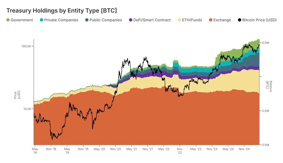 Bitcoin Treasury holdings by entity type